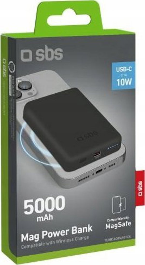Φορητός φορτιστής SBS Mobile SBS Powerbank 5.000 mAh USB-C/MagSafe 10 W μαύρο