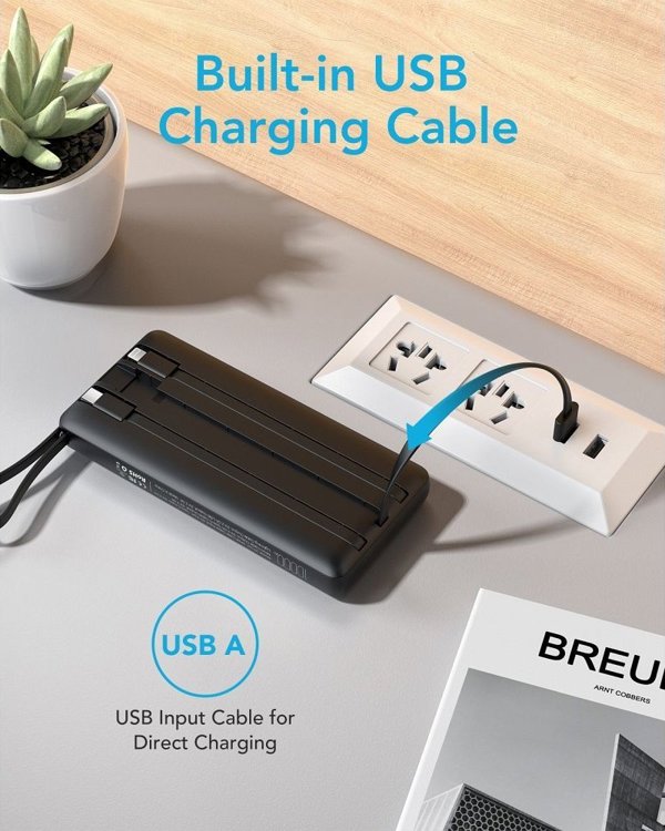 Veger Power Bank C10 10.000mAh με Ενσωματωμένα Καλώδια (Micro, Type-C, Lightning) - Μαύρο