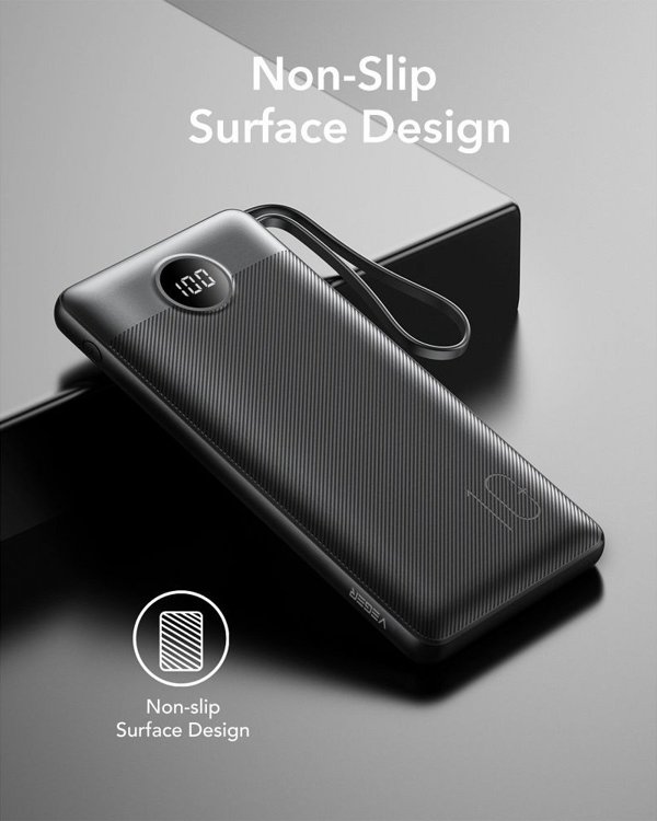 Veger Power Bank C10 10.000mAh με Ενσωματωμένα Καλώδια (Micro, Type-C, Lightning) - Μαύρο
