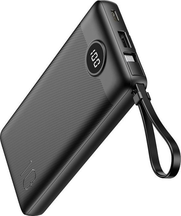 Veger Power Bank C10 10.000mAh με Ενσωματωμένα Καλώδια (Micro, Type-C, Lightning) - Μαύρο