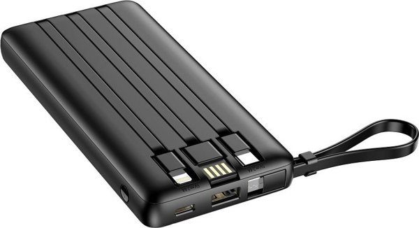 Veger Power Bank C10 10.000mAh με Ενσωματωμένα Καλώδια (Micro, Type-C, Lightning) - Μαύρο