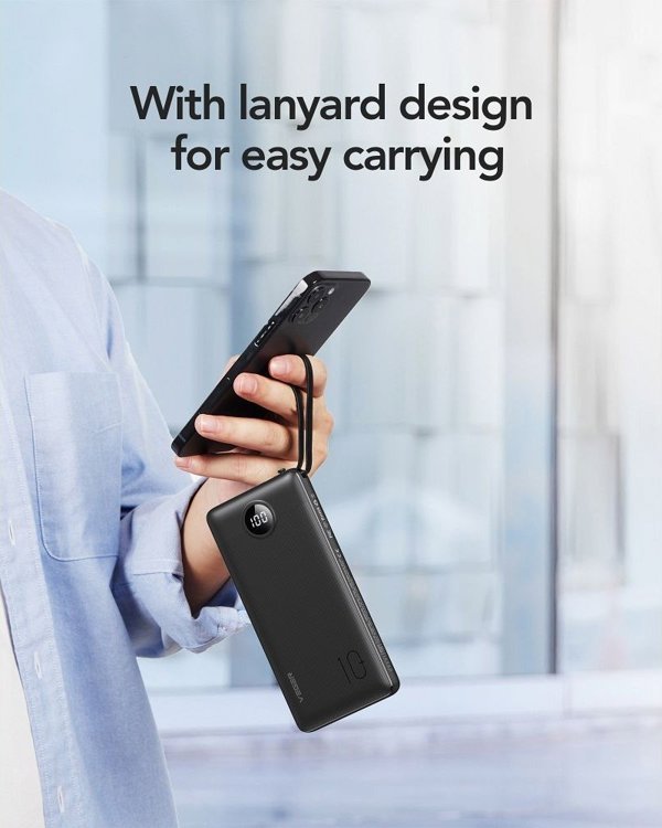 Veger Power Bank C10 10.000mAh με Ενσωματωμένα Καλώδια (Micro, Type-C, Lightning) - Μαύρο