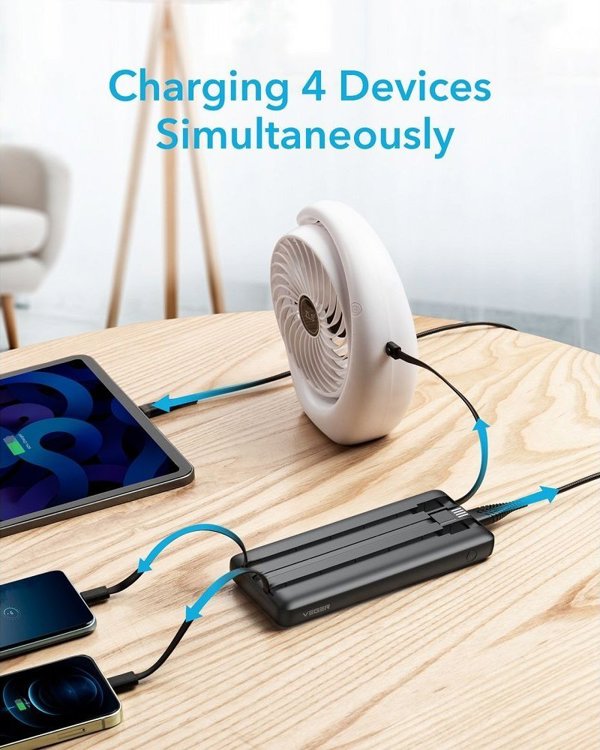 Veger Power Bank C10 10.000mAh με Ενσωματωμένα Καλώδια (Micro, Type-C, Lightning) - Μαύρο