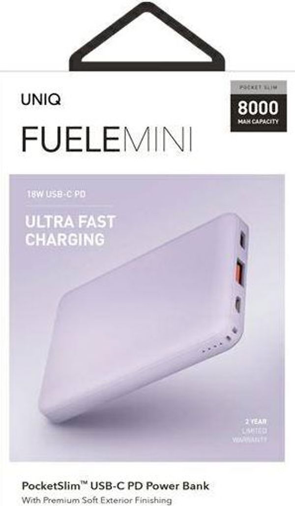 Uniq Fuele Mini Powerbank 8000mAh 18W USB-C, Ταχεία Φόρτιση, Μωβ