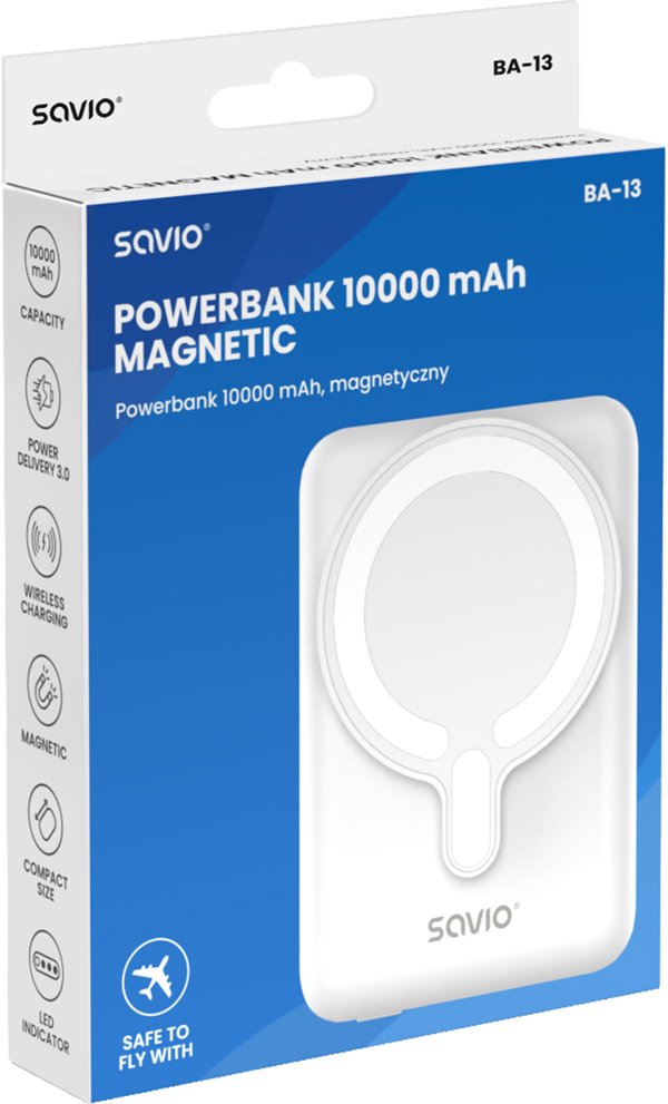 Savio Magnetic Power Bank 10000mAh 20W White - BA-13