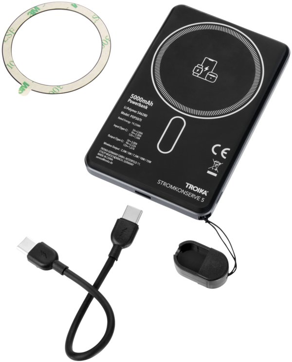 Troika Powerbank POP50 5000 mAh με Ασύρματη Φόρτιση, Γκρι/Μαύρο