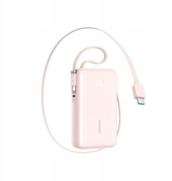 Powerbank Joyroom JR-PR2L 10000mAh 35W με ενσωματωμένο καλώδιο USB-C και Lightning ροζ