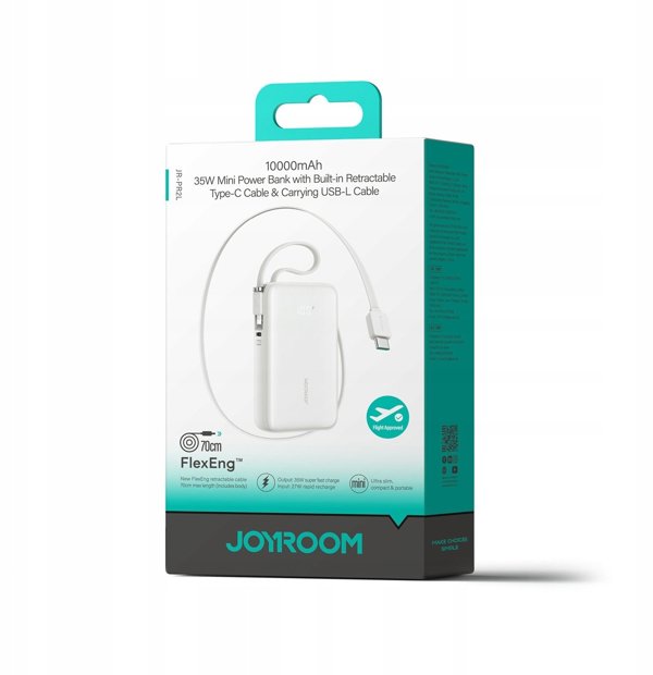 Joyroom Powerbank JR-PR2L 10000mAh 35W με Ενσωματωμένα Καλώδια USB-C & Lightning - Λευκό