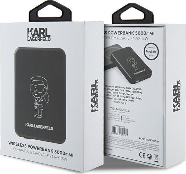Powerbank Karl Lagerfeld Karl Lagerfeld Powerbank indukcyjny KLPBM5KIOTTGK 5000mAh czarny/black NFT Outline Ikonik MagSafe