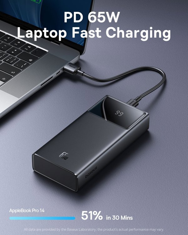 Powerbank Baseus OS-Baseus Star-Lord Digital Display Fast Charging Power Bank 20000mAh 65W Cluster Black（With Simple Series Charging Cable USB to Type-C 3A 0.3m Black）