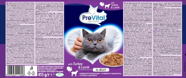 PREVITAL - Με αρνί και γαλοπούλα σε ζελέ - Πλήρης τροφή για ενήλικες γάτες - 0.415g