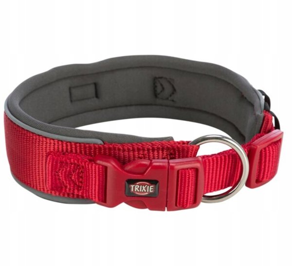 Premium περιλαίμιο για σκύλο, κόκκινο/γκρι, S–M: 33–42 cm/35 mm, πλατιά ταινία