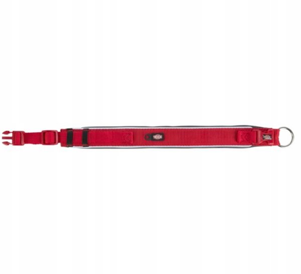 Premium περιλαίμιο για σκύλο, κόκκινο/γκρι, S–M: 33–42 cm/35 mm, πλατιά ταινία