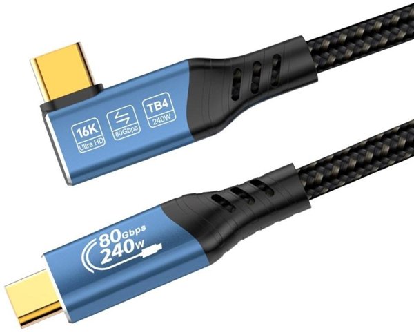 PREMIUMCORD Kabel USB4™ Version2.0 80Gbps 16K@60Hz 240W Thunderbolt 3 a 4 kabel zahnutý 1,5m