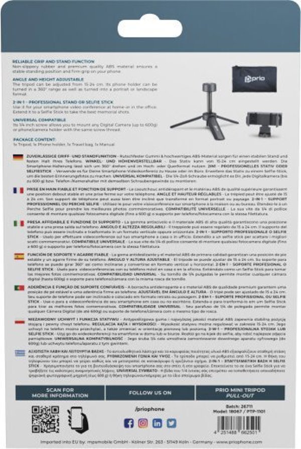 Prio Mini PULL-OUT Universal Τρίποδο / Self Stick / Βάση GoPro και άλλες αθλητικές κάμερες
