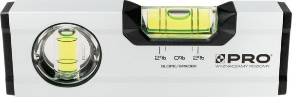 PRO Αλφάδι Αλουμινίου 17cm, Με Δείκτη Κλίσης 2%, Λευκό, Ακρίβεια 0.5mm/m