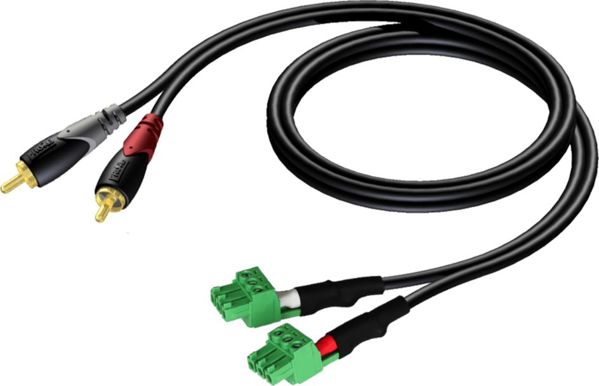 Procab CLA832 Καλώδιο Ήχου RCA (Cinch) σε Τερματικό Μπλοκ, 2x RCA, 1m, Μαύρο