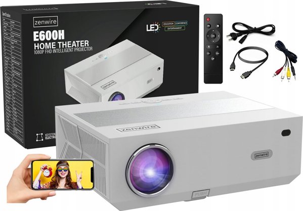 Προβολέας Zenwire Προβολέας Rzutnik Android 9.0 SMART TV Full HD 4K 13500lm 450 Ansi 5000:1 WiFi 2.4/5 GHz Miracast Aircast Bluetooth 5.1 AutoKeystone Zenwire e600h