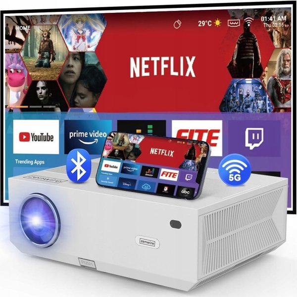 Προβολέας Zenwire Προβολέας Rzutnik Android 9.0 SMART TV Full HD 4K 13500lm 450 Ansi 5000:1 WiFi 2.4/5 GHz Miracast Aircast Bluetooth 5.1 AutoKeystone Zenwire e600h