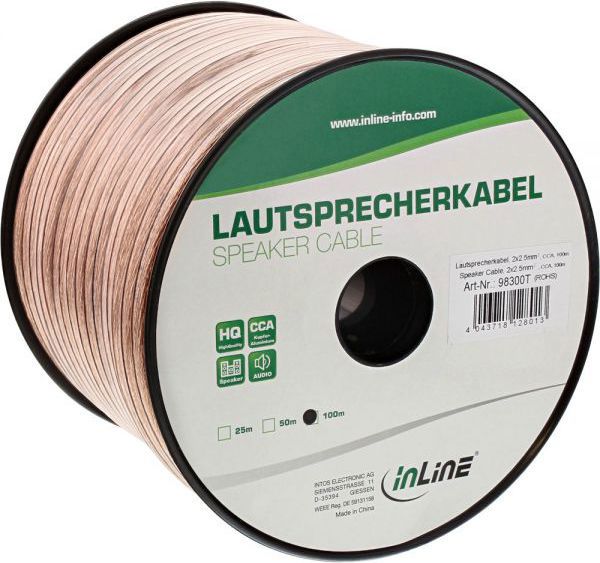 InLine Καλώδιο Ηχείων 2x2.5mm² CCA 100m Διαφανές, 98300T