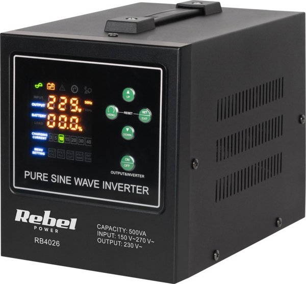 Rebel Power Μετατροπέας Τάσης Power-500-LFP4 12V σε 230V, Καθαρό Ημίτονο, 500VA/300W με Λειτουργία Φόρτισης