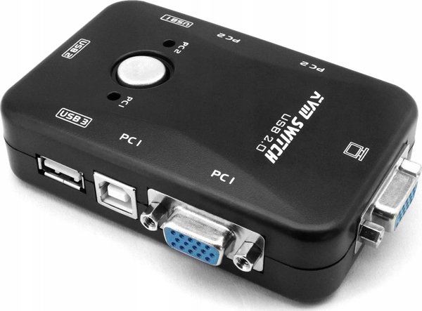 Pawonik VGA KVM Switch 2x1 με 3 Θύρες USB Hub, Χειροκίνητος Διακόπτης για 2 Υπολογιστές, Χωρίς Τροφοδοσία