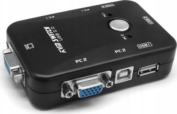 Pawonik VGA KVM Switch 2x1 με 3 Θύρες USB Hub, Χειροκίνητος Διακόπτης για 2 Υπολογιστές, Χωρίς Τροφοδοσία