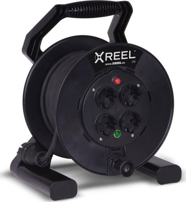 PCE Προέκταση Ρεύματος XREEL 25m, 4 Πρίζες 2P+Z, 3x1.5mm², IP20, Μαύρο