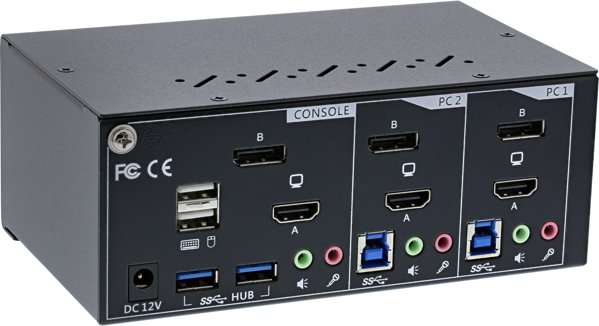 InLine Desktop KVM Switch, 2-port, Dual Monitor, Displayport 1.2 + HDMI 2.0, 4K, USB 3.0, Audio