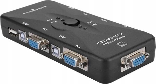 Pawonik KVM Switch VGA 4x1 με 3 Θύρες USB Hub, Χειροκίνητος Διακόπτης για 4 Υπολογιστές