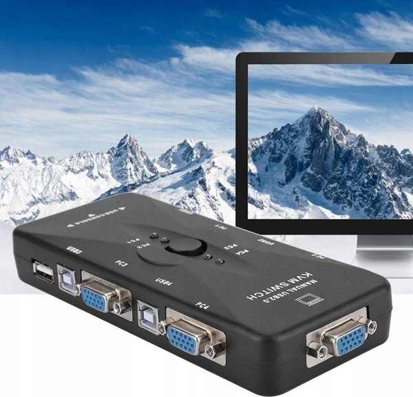 Pawonik KVM Switch VGA 4x1 με 3 Θύρες USB Hub, Χειροκίνητος Διακόπτης για 4 Υπολογιστές