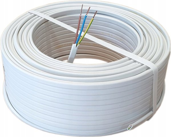 Καλώδιο Przewod Slask YDYp 3x1,5mm2, επίπεδο εγκατάστασης, 450/750V, λευκό, ξετυλιγμένο από τύμπανο 172152001S0500