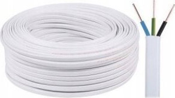 Καλώδιο Przewod Slask YDYp 3x1,5mm2, επίπεδο εγκατάστασης, 450/750V, λευκό, ξετυλιγμένο από τύμπανο 172152001S0500