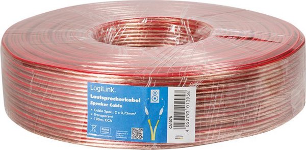 Καλώδιο Ηχείων LogiLink 100m, 2x0.75mm CCA, Καλώδιο Σύνδεσης Ήχου, 10000cm