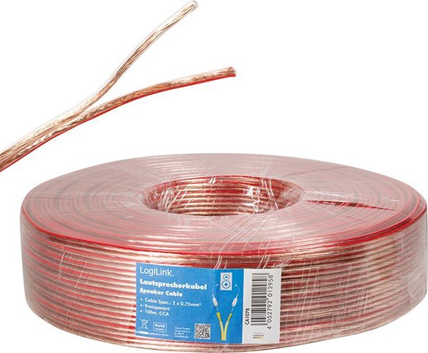 Καλώδιο Ηχείων LogiLink 100m, 2x0.75mm CCA, Καλώδιο Σύνδεσης Ήχου, 10000cm