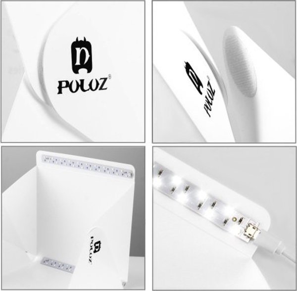 Puluz Φορητή Σκηνή Φωτογράφισης 22x23x24cm με 2 LED Λάμπες και 2 Φόντα