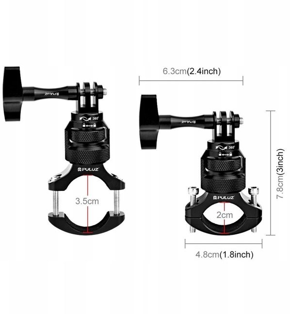 Puluz Βάση Στήριξης Τιμονιού 360° για GoPro, SJCAM, Xiaomi & DJI - PU796B