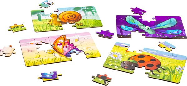 PuzzleOK Ξύλινο Παζλ 4 σε 1 Έντομα Παζλ Σετ Ζωάκια Πασχαλίτσα Σαλιγκάρι