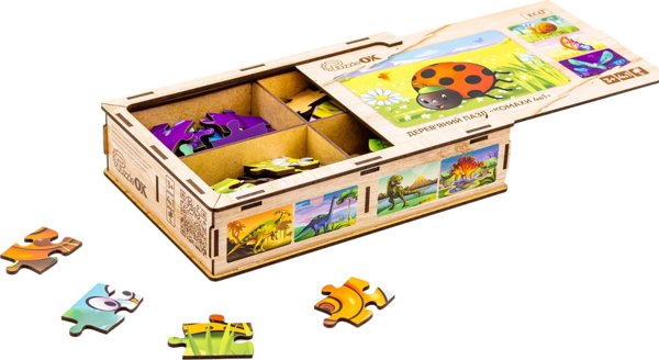 PuzzleOK Ξύλινο Παζλ 4 σε 1 Έντομα Παζλ Σετ Ζωάκια Πασχαλίτσα Σαλιγκάρι