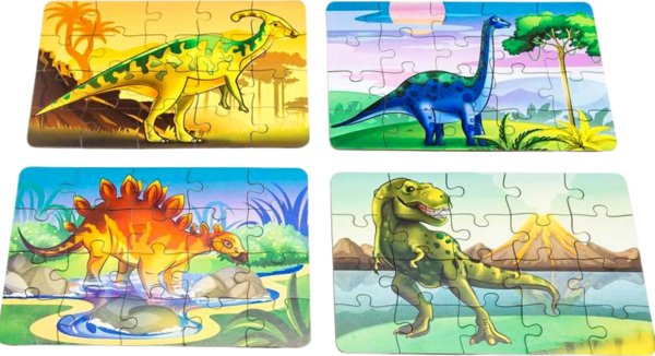 PuzzleOK Ξύλινο Παζλ 4 σε 1 Δεινόσαυροι Παζλ Σετ Προϊστορία Παιχνίδι