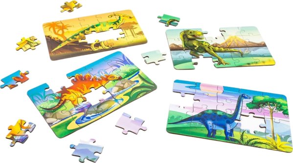 PuzzleOK Ξύλινο Παζλ 4 σε 1 Δεινόσαυροι Παζλ Σετ Προϊστορία Παιχνίδι