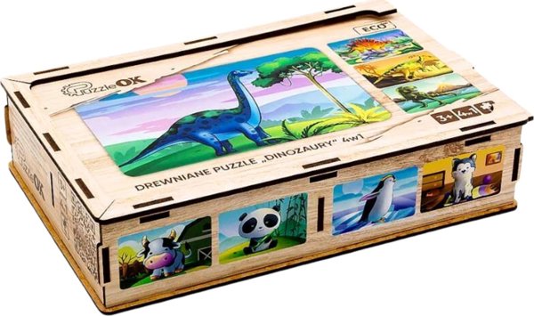 PuzzleOK Ξύλινο Παζλ 4 σε 1 Δεινόσαυροι Παζλ Σετ Προϊστορία Παιχνίδι