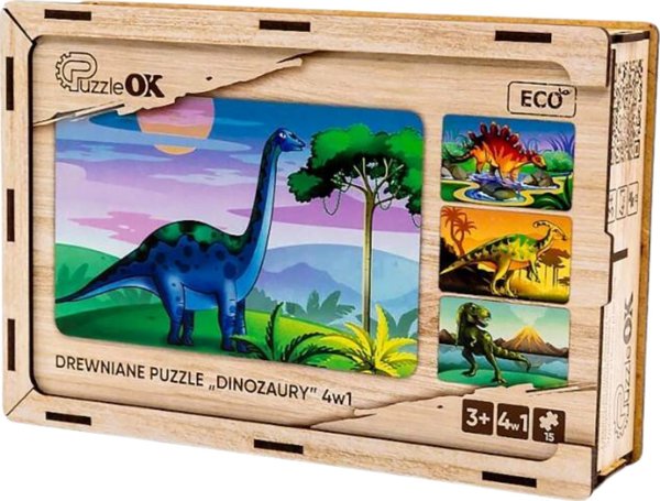 PuzzleOK Ξύλινο Παζλ 4 σε 1 Δεινόσαυροι Παζλ Σετ Προϊστορία Παιχνίδι