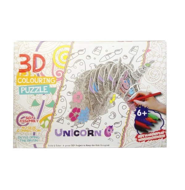 Puzzle 3D Jednorozec do Pomalowania