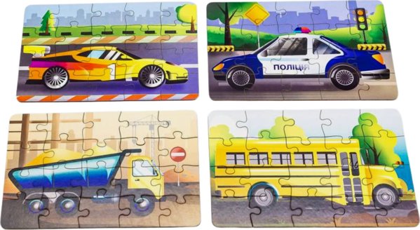 PuzzleOK Ξύλινα Παζλ 4 σε 1 Οχήματα Παζλ Σετ Μέσα Μεταφοράς Αυτοκίνητα