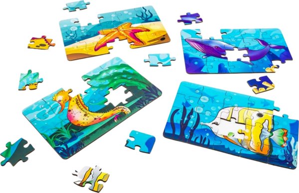 PuzzleOK Ξύλινα Παζλ 4 σε 1 Θαλάσσια Ζώα Νερό Παζλ Σετ