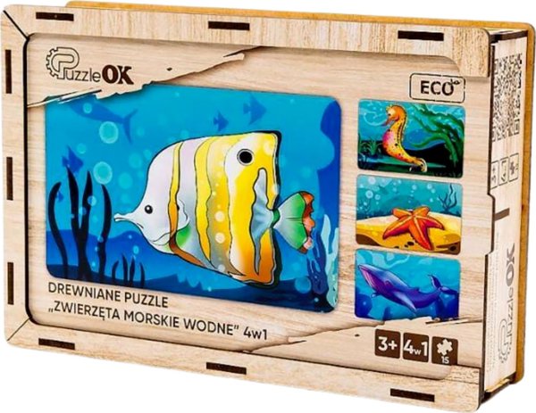 PuzzleOK Ξύλινα Παζλ 4 σε 1 Θαλάσσια Ζώα Νερό Παζλ Σετ
