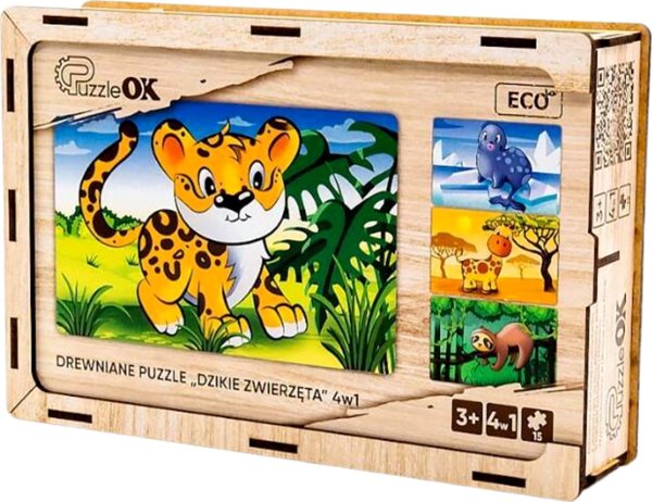 PuzzleOK Ξύλινο Παζλ 4 σε 1 Άγρια Ζώα Παζλ Σετ Καμηλοπάρδαλη Βραδύπους