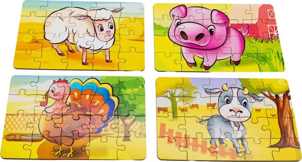 PuzzleOK Ξύλινα Παζλ 4 σε 1 Ζώα στη Φάρμα Παζλ Σετ Φάρμα