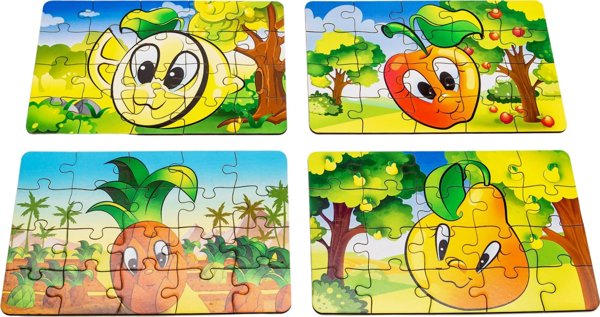PuzzleOK Ξύλινο Παζλ 4 σε 1 Φρούτα Παζλ Σετ Ανανάς Αχλάδι Λεμόνι Μήλο